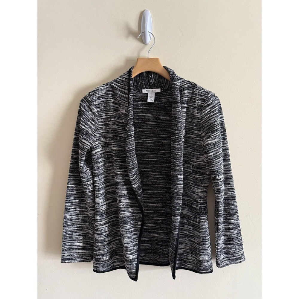 White House Black Market Womens Open Cardigan Black Gray Tweed Small‎
